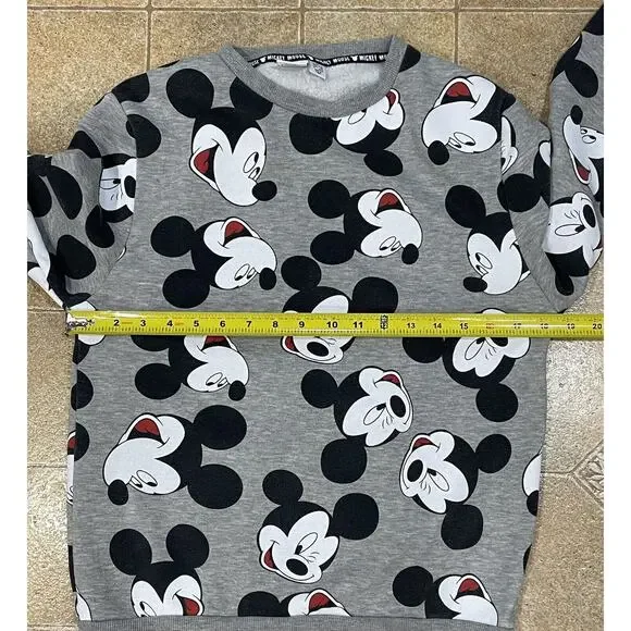 Disney Mickey Mouse Faces Pullover Crewneck Sweatshirt Gray Women’s X-Small 2/4 - Picture 3 of 11